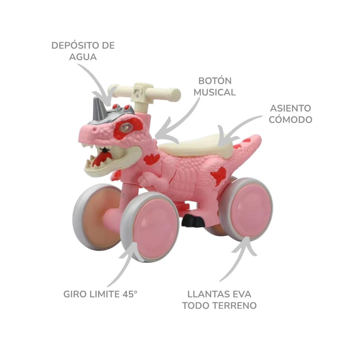 GENERICO - BICICLETA DE EQUILIBRIO DINO CON EFECTO BOTA HUMO, LUCES Y MUSICAL