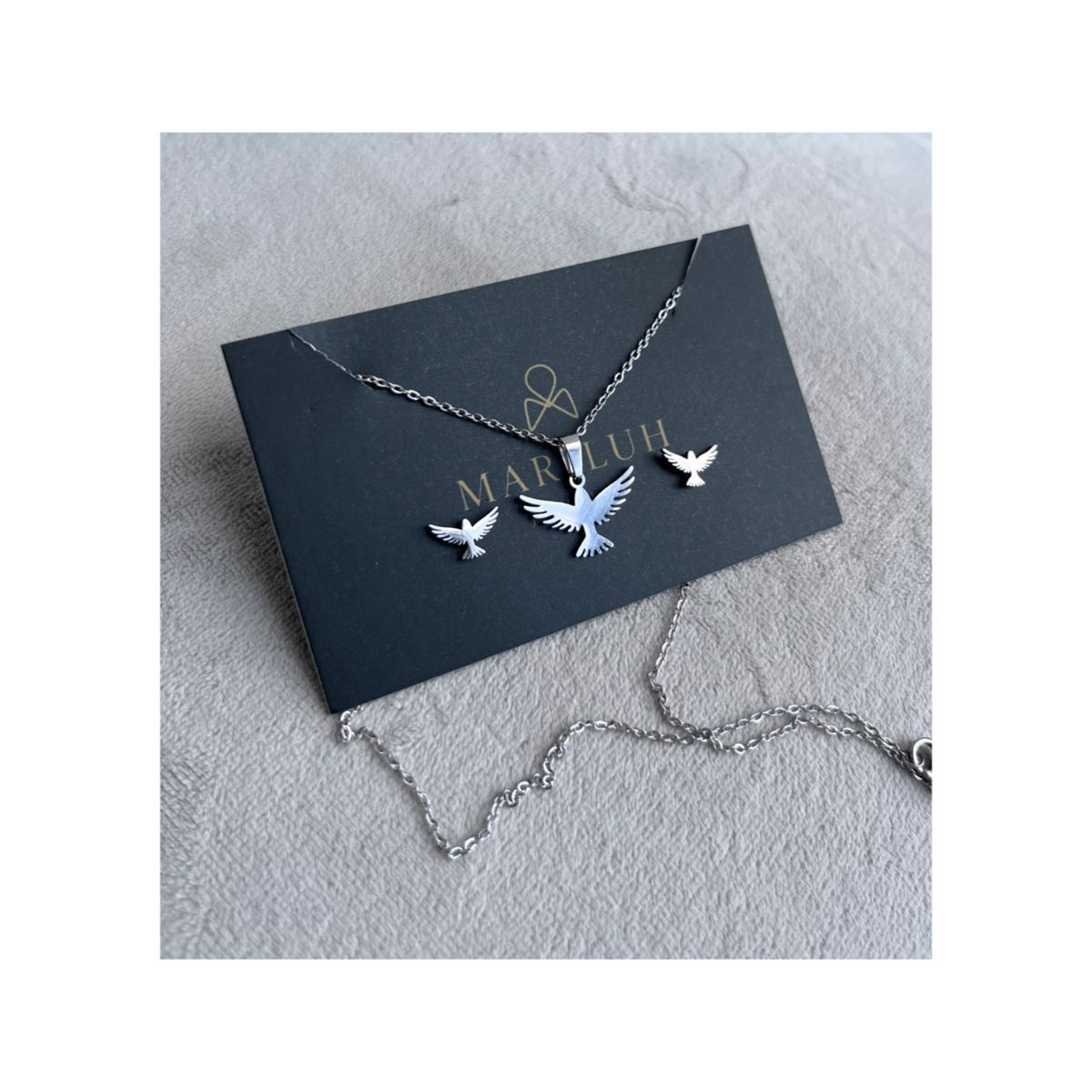 GENERICO - Pack Acero Collar con dije y Aretes - BSC Aguila Minimalista Plateado