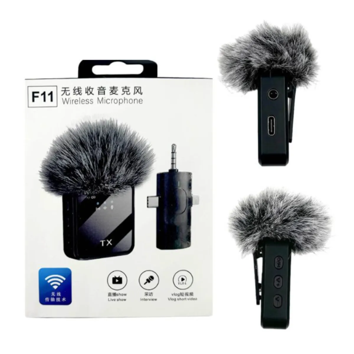 GENERICO - Micrófono Solapero Profesional Dual 3 en 1 F11-2 Para Streaming