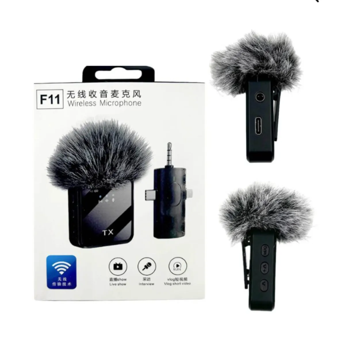 GENERICO - Micrófono Solapero Profesional Dual 3 en 1 F11-2 Para Streaming