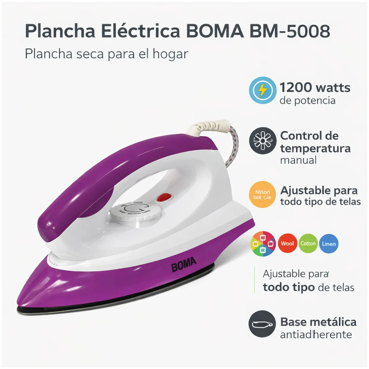 OEM - Plancha Eléctrica Boma Para Ropa 1200W