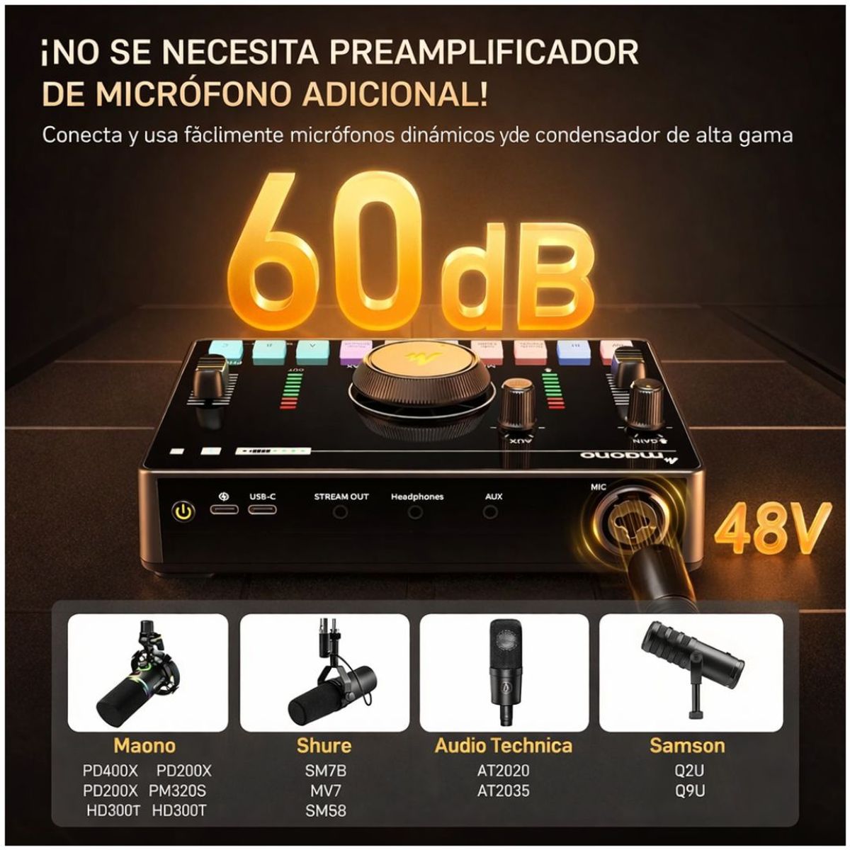 MAONO - Interfaz de Audio y Mezclador Maonocaster AMC2 NEO XLR 48V USB-C Bluetooth