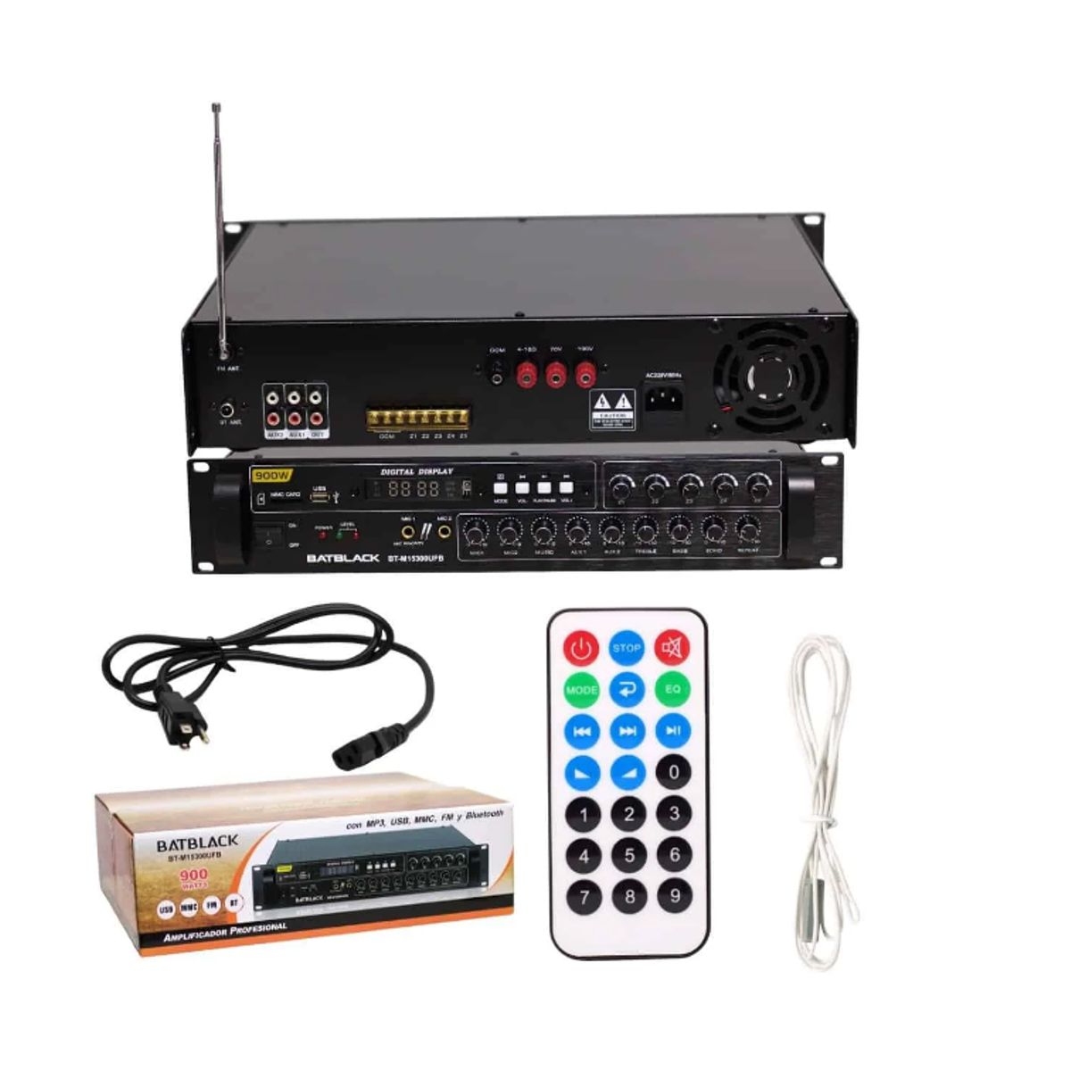 BATBLACK - Amplificador Profesional 5 Canales 900W BT-M15300UFB BATBLACK