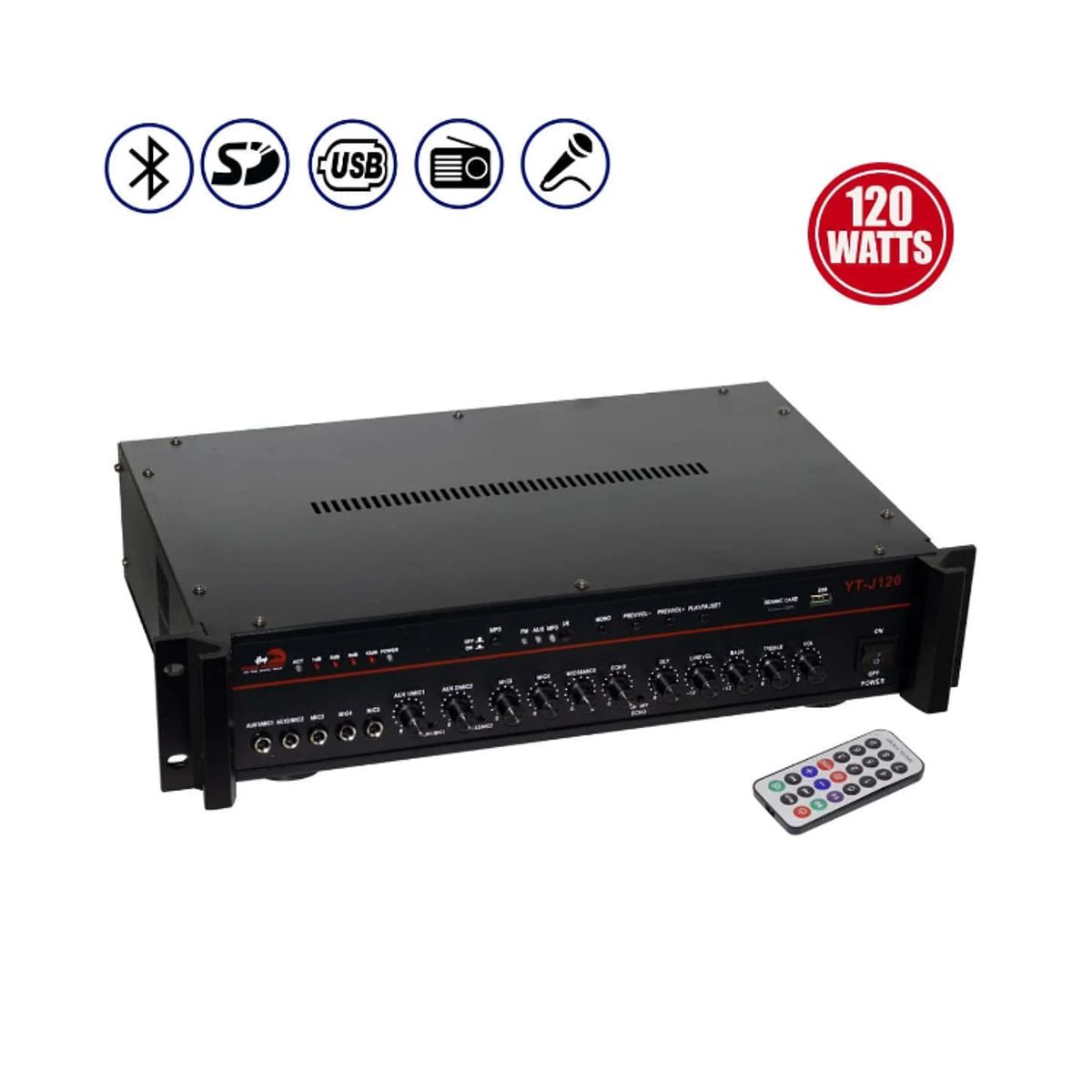 GENERICO - Amplificador de Audio 120W 5 MIC USB/SD/FM YT-J120 HAWK FREE POWER