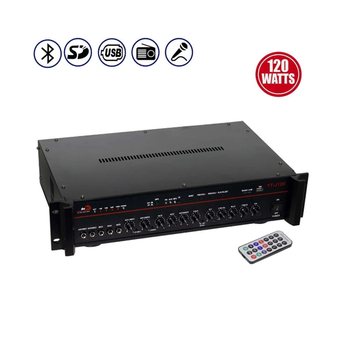 GENERICO - Amplificador de Audio 120W 5 MIC USB/SD/FM YT-J120 HAWK FREE POWER