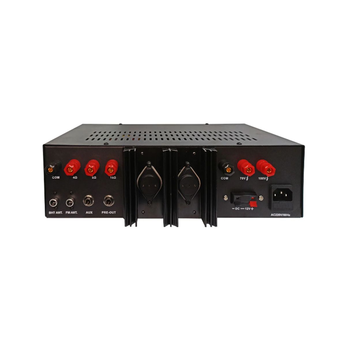 BATBLACK - Amplificador de Audio 120W 4 Entradas para Micrófono USB/FM/Bluetooth PAM3-1204 BATBLACK