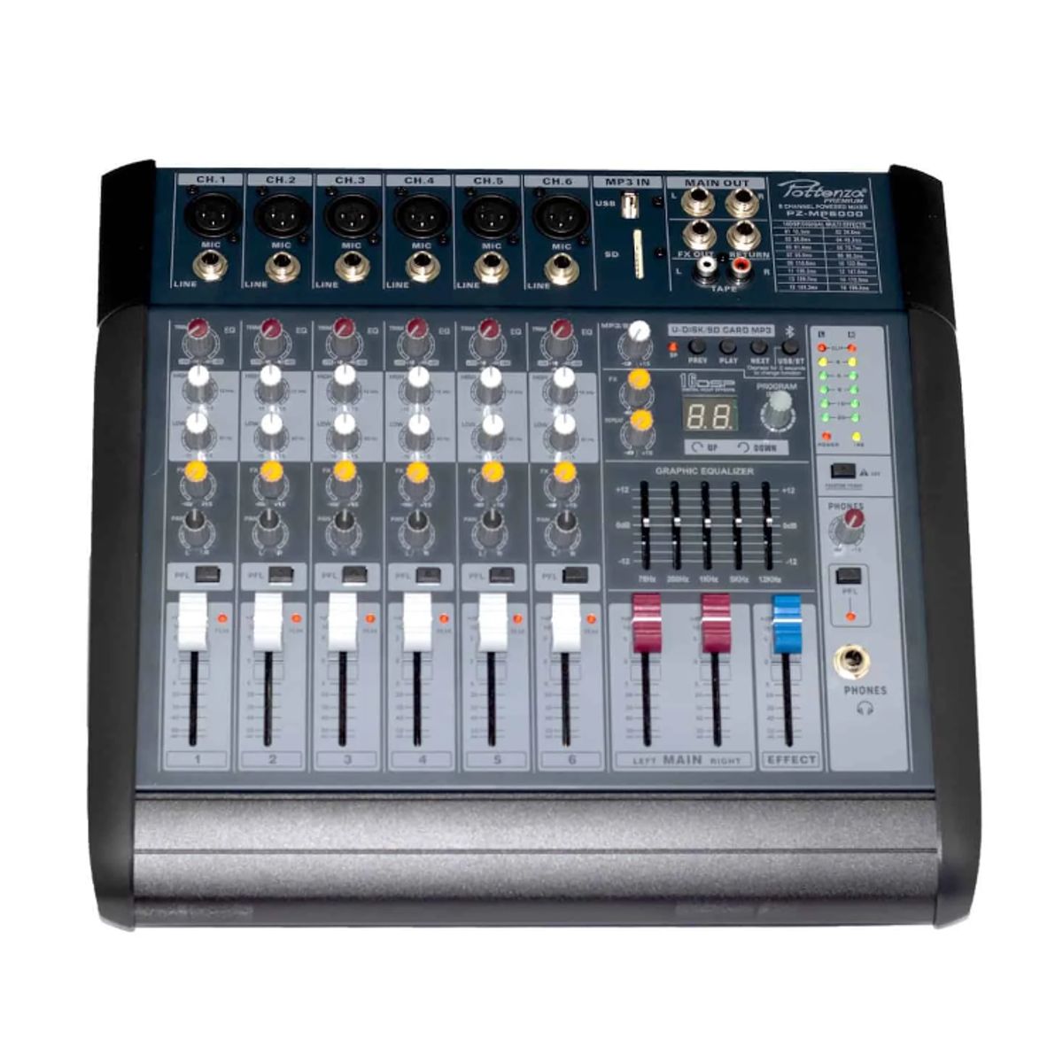 POTENZA - Consola Amplificada 6 canales 2x170W USB/MP3/BT PZ-MP6000 POTTENZA