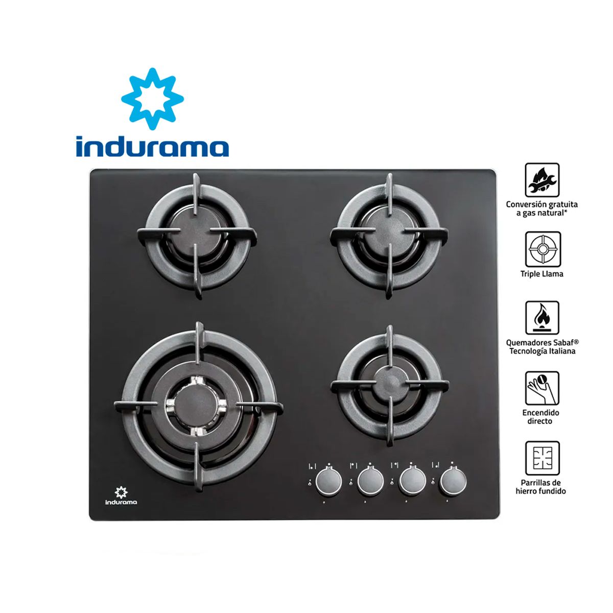 INDURAMA - Encimera Indurama Multigas EGI-604VDNEG 4 Quemadores - Negro