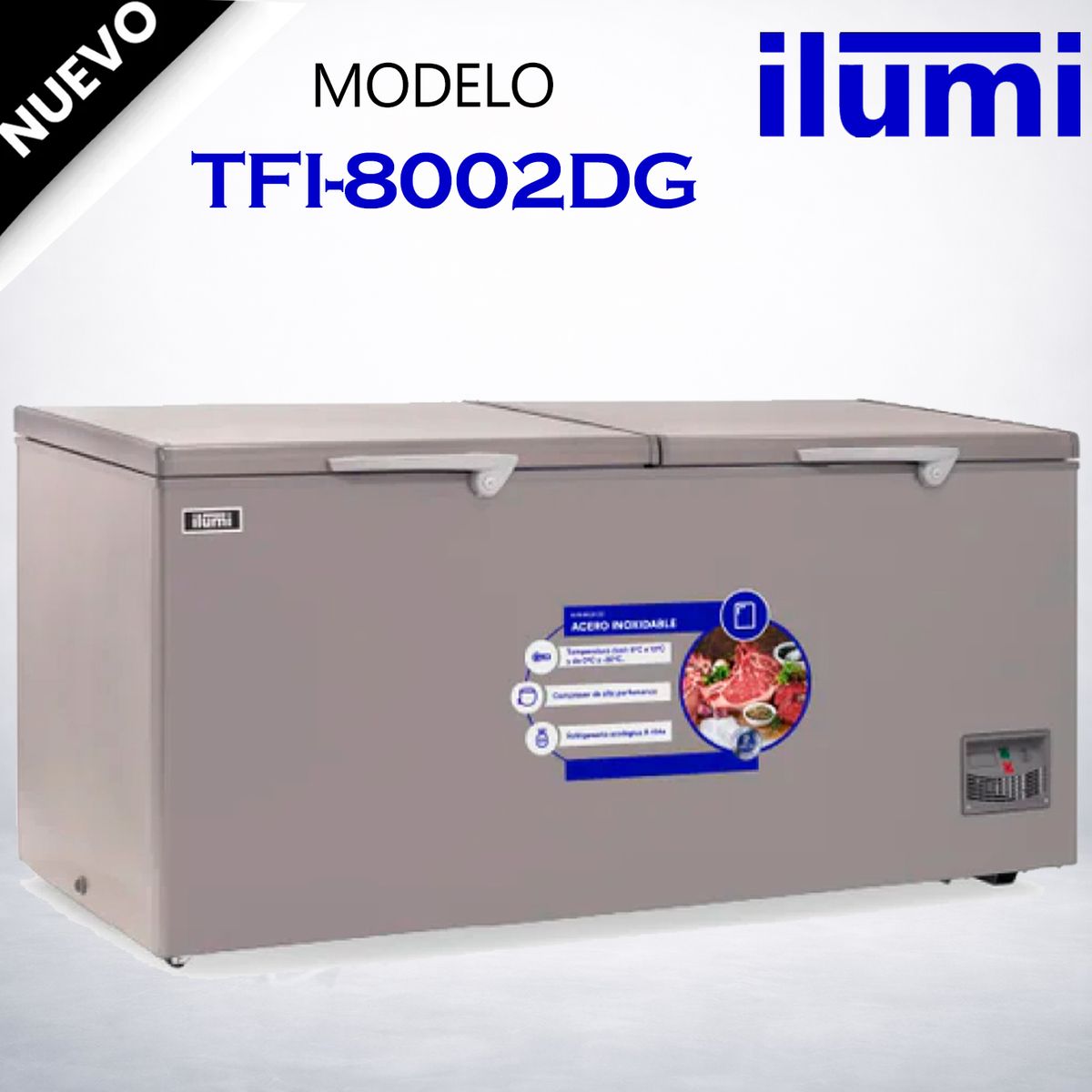 ILUMI - Congelador con tina de Acero Inoxidable de 800 litros - TFI-8002DG