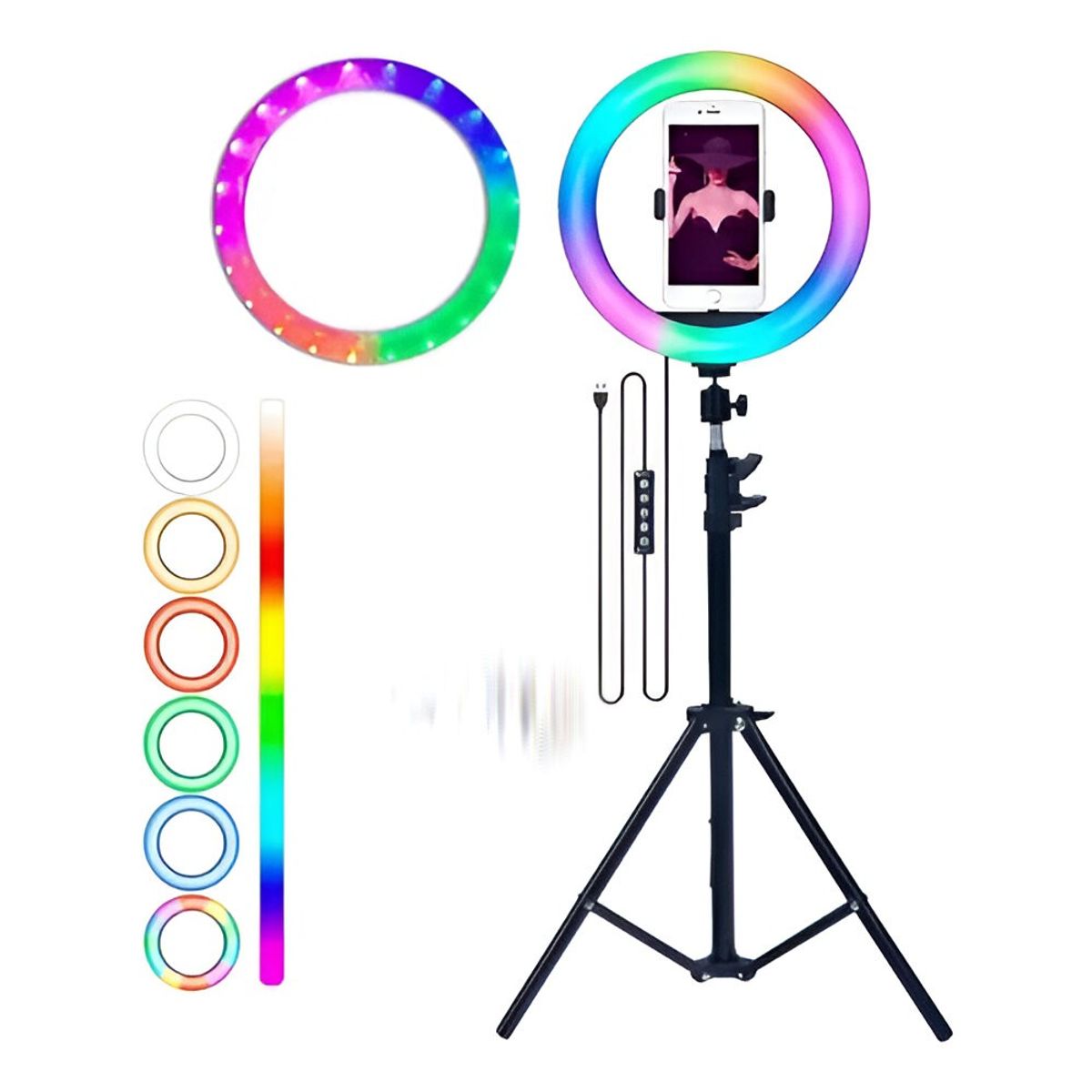 Kit Aro De Luz LED 26Cm + Tripode Soporte Celular 210Cm, marca OEM - Foto 2