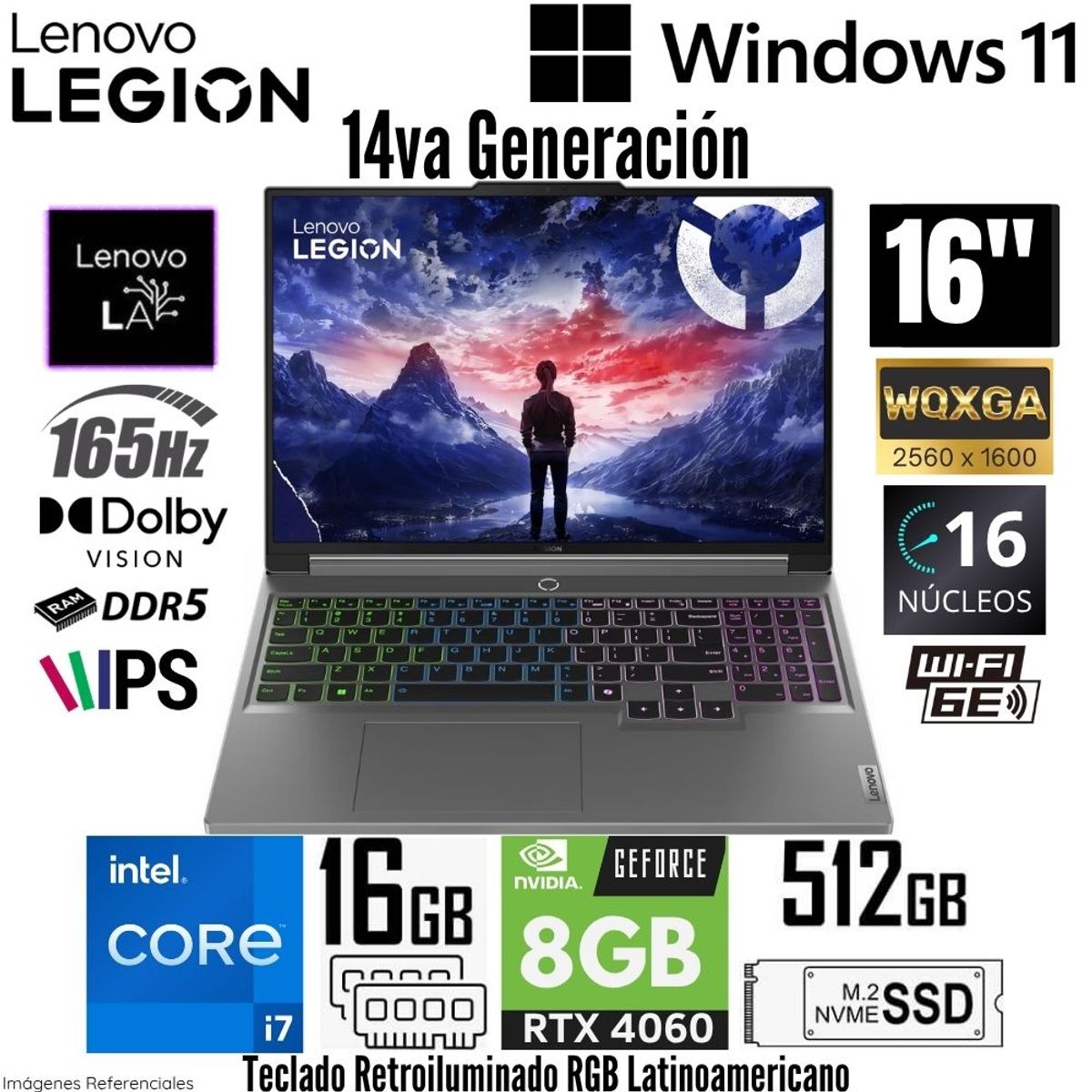 LENOVO - Laptop Lenovo Legion 5 16IRX9 Intel Core i7-14650HX 16GB RAM 512GB SSD RTX 4060-8GB 16"  WQXGA 165 Hz