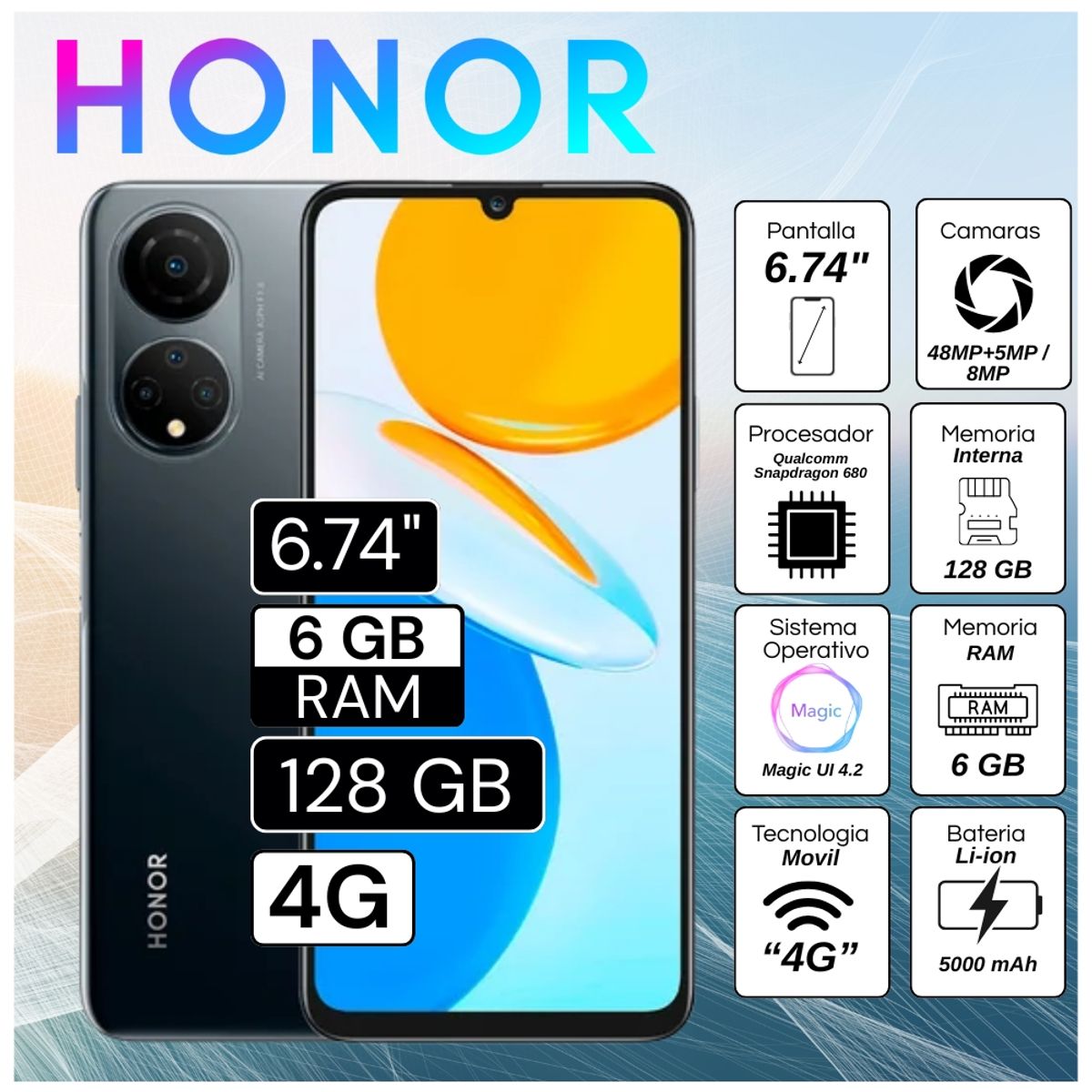 HONOR - Celular Honor X7 6.74"  Pulg. 6GB RAM 128GB RAM Magic UI 4.2 - Midnight Black