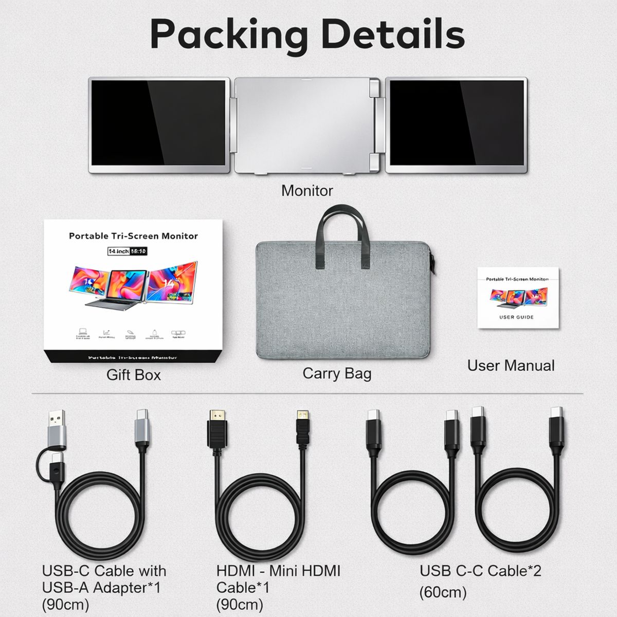 MAGNATTE - MONITOR PORTATIL DUAL MGT-S7 Para Laptop  LCD IPS  14" 60HZ  Full hd