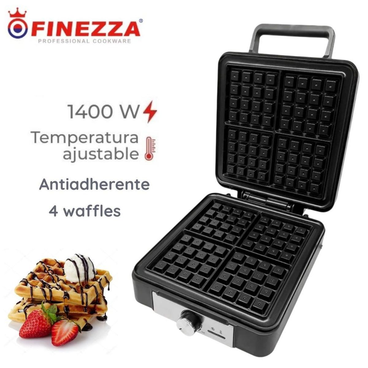 FINEZZA - Waflera para 4 Finezza FZ-812WF Regulador de Temperatura Antiadherente