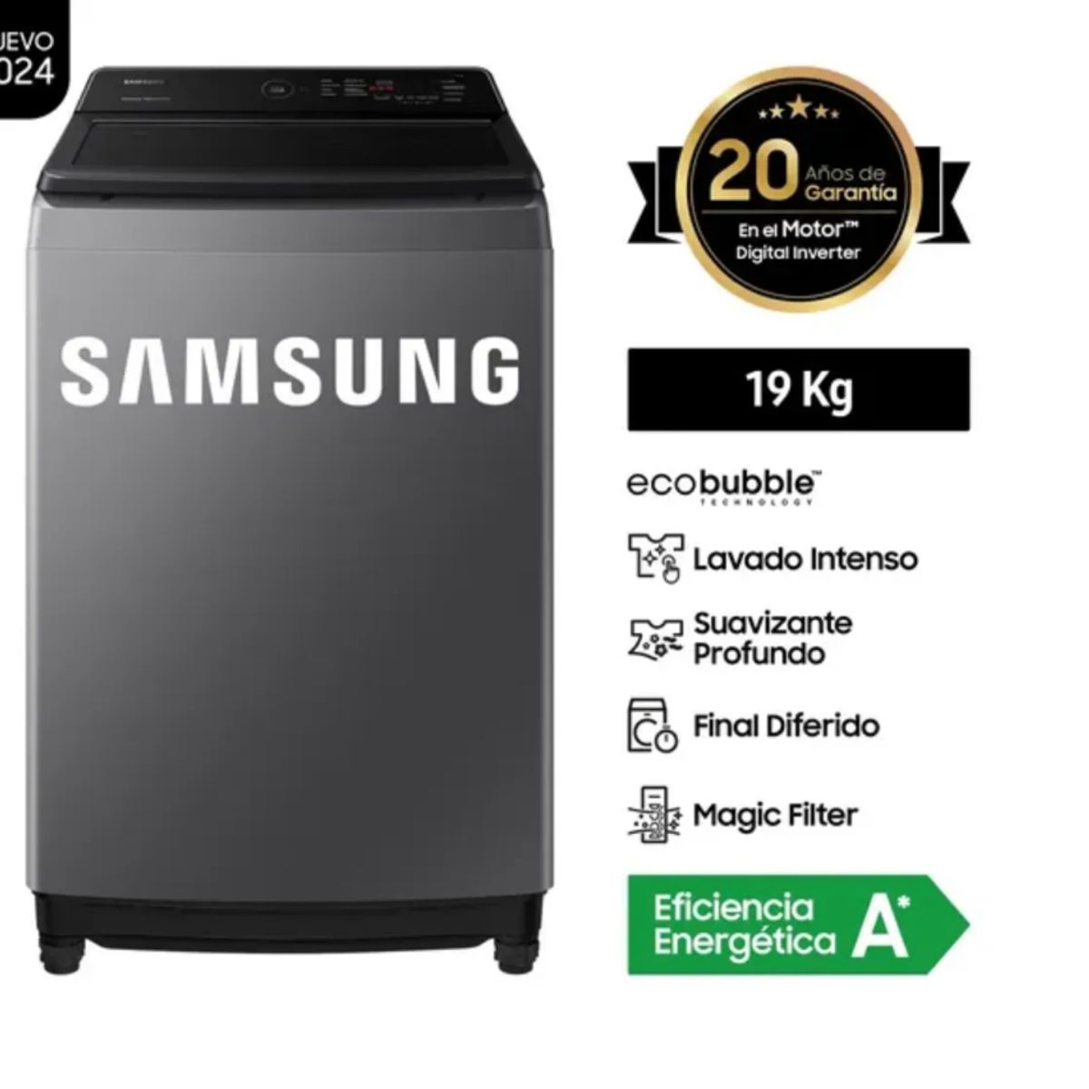 LAVADORA SAMSUNG WA19CG6441BDPE ECOBUBBLE 19KG GRIS OSCURO, marca SAMSUNG - Foto Principal