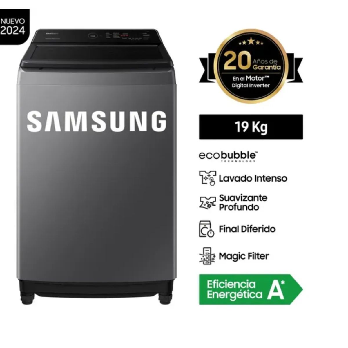 LAVADORA SAMSUNG WA19CG6441BDPE ECOBUBBLE 19KG GRIS OSCURO, marca SAMSUNG - Foto Principal