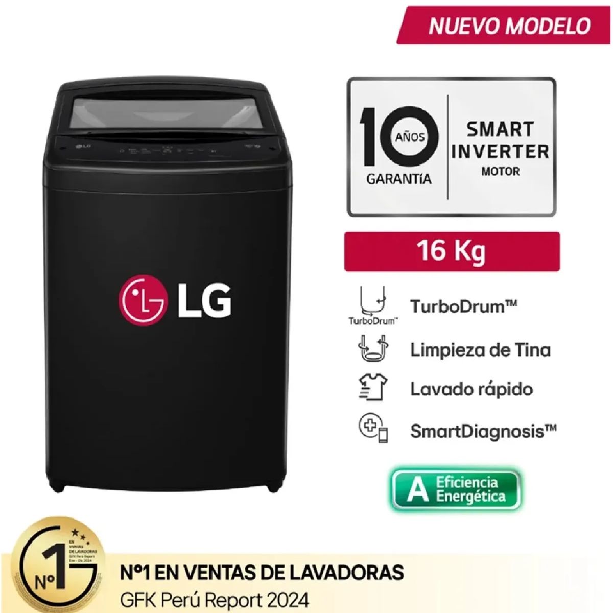 LG - Lavadora LG WT16OBVTB 16 kg Carga Superior TurboDrum - Negro Onyx