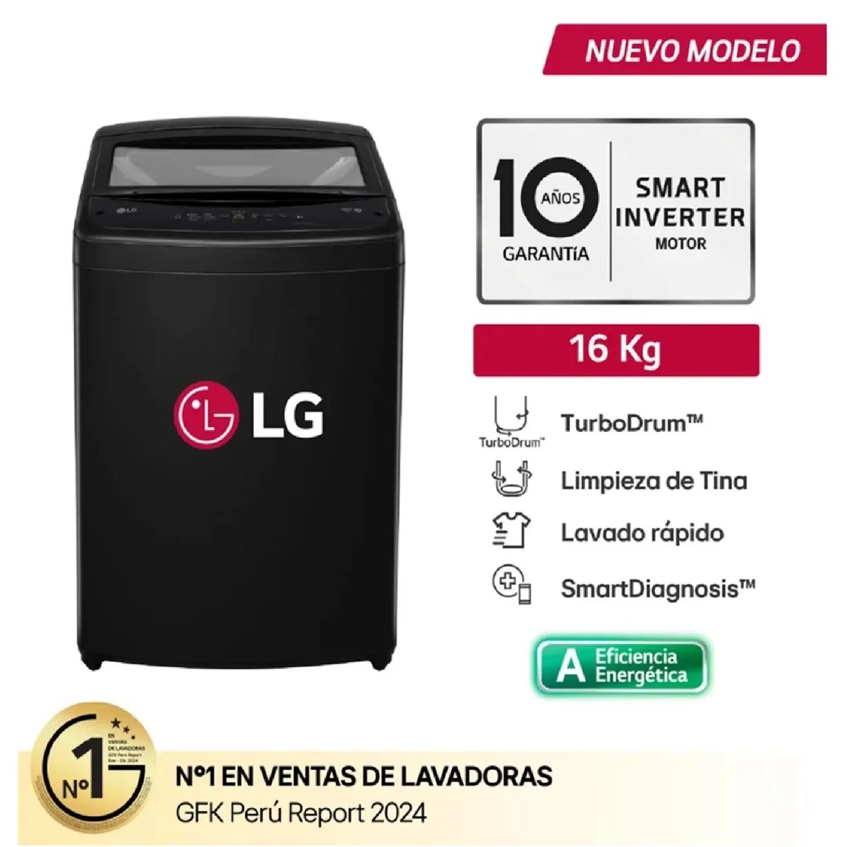 LG - Lavadora LG WT16OBVTB 16 kg Carga Superior TurboDrum - Negro Onyx