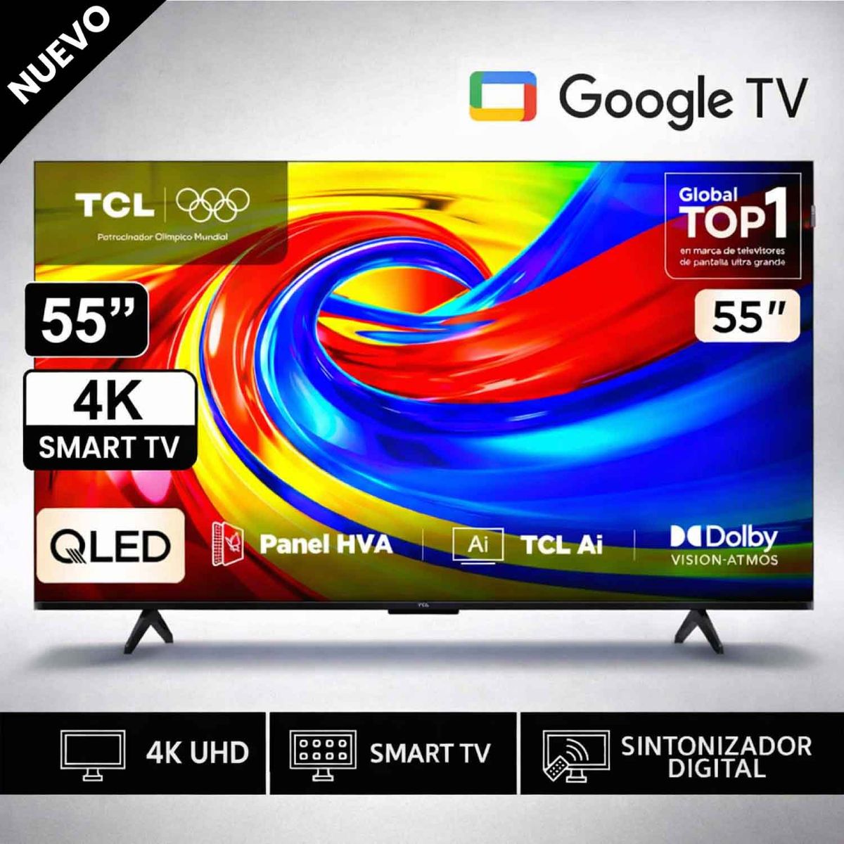 TCL - Televisor TCL P7L Premium QLED 4K UHD Google TV 55 Inch 55P7L