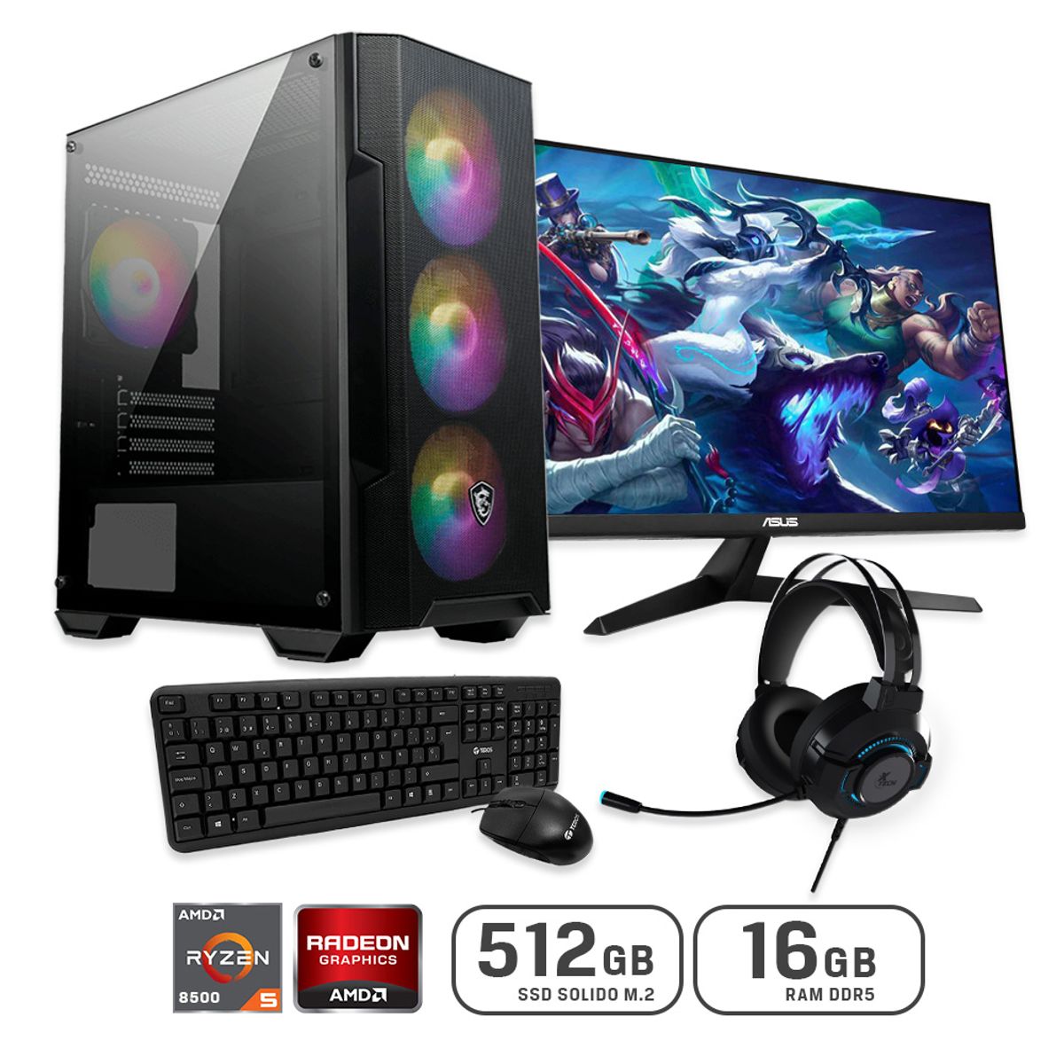AMD - Computadora PC GAMER AMD RYZEN 5 8500G RAM 16GB DDR5 SSD 512GB MONITOR 23.8" FULL HD