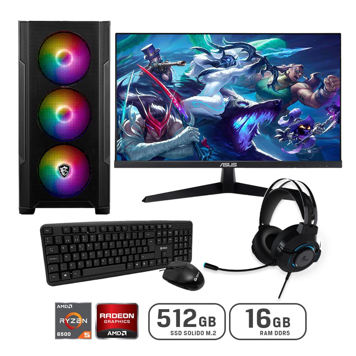 AMD - Computadora PC GAMER AMD RYZEN 5 8500G RAM 16GB DDR5 SSD 512GB MONITOR 23.8" FULL HD