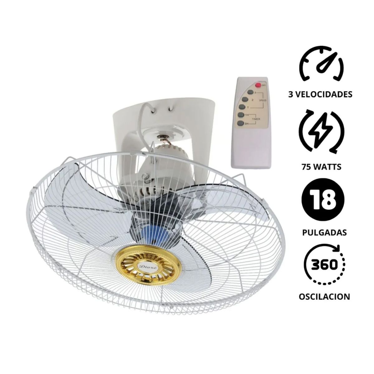 DIORE - Ventilador techo Diore MWF 1881 de 18" Control Remoto Timer