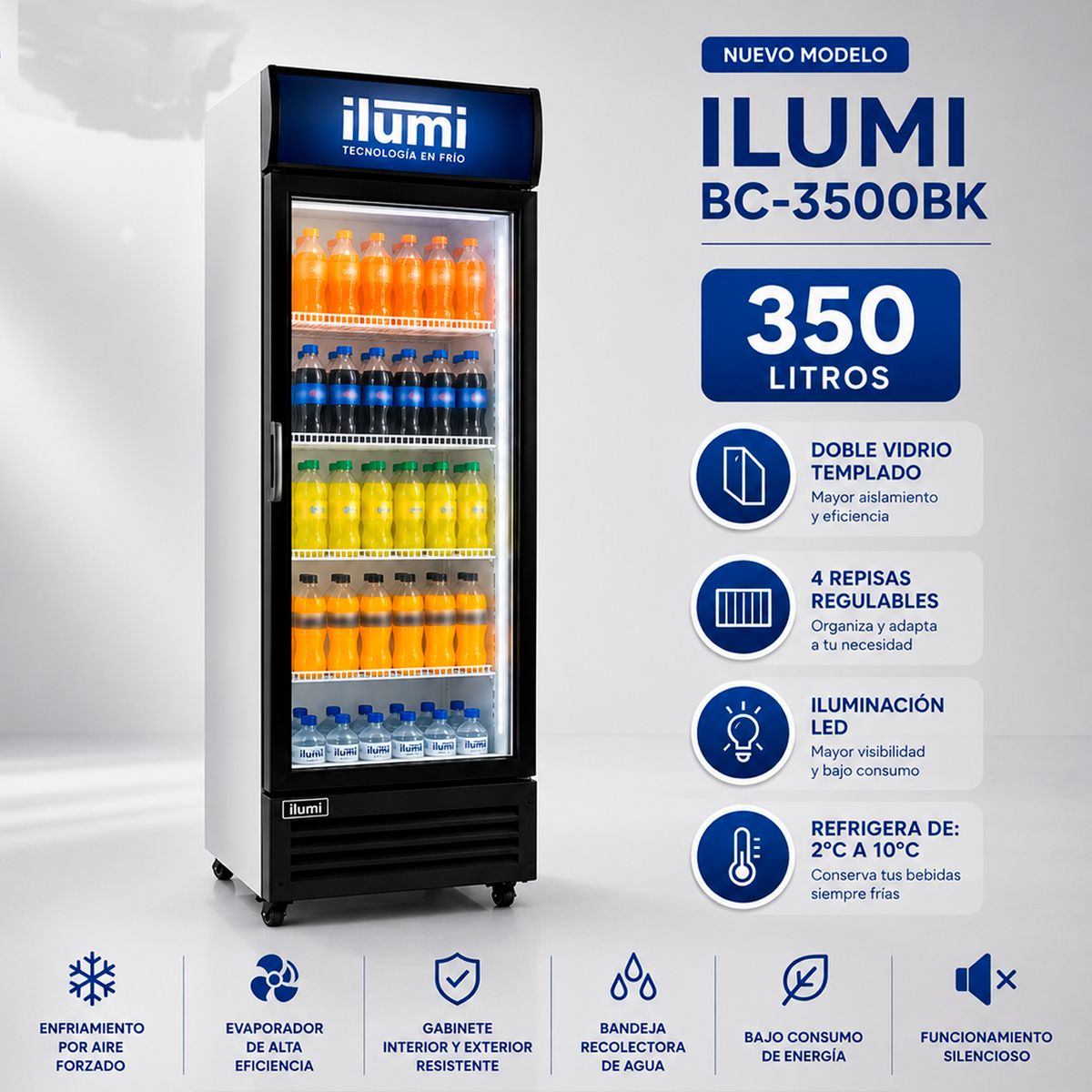 Ilumi - Exhibidor - Visicooler Ilumi Vertical 350Lt 1 Puerta Vidrio BC-3500