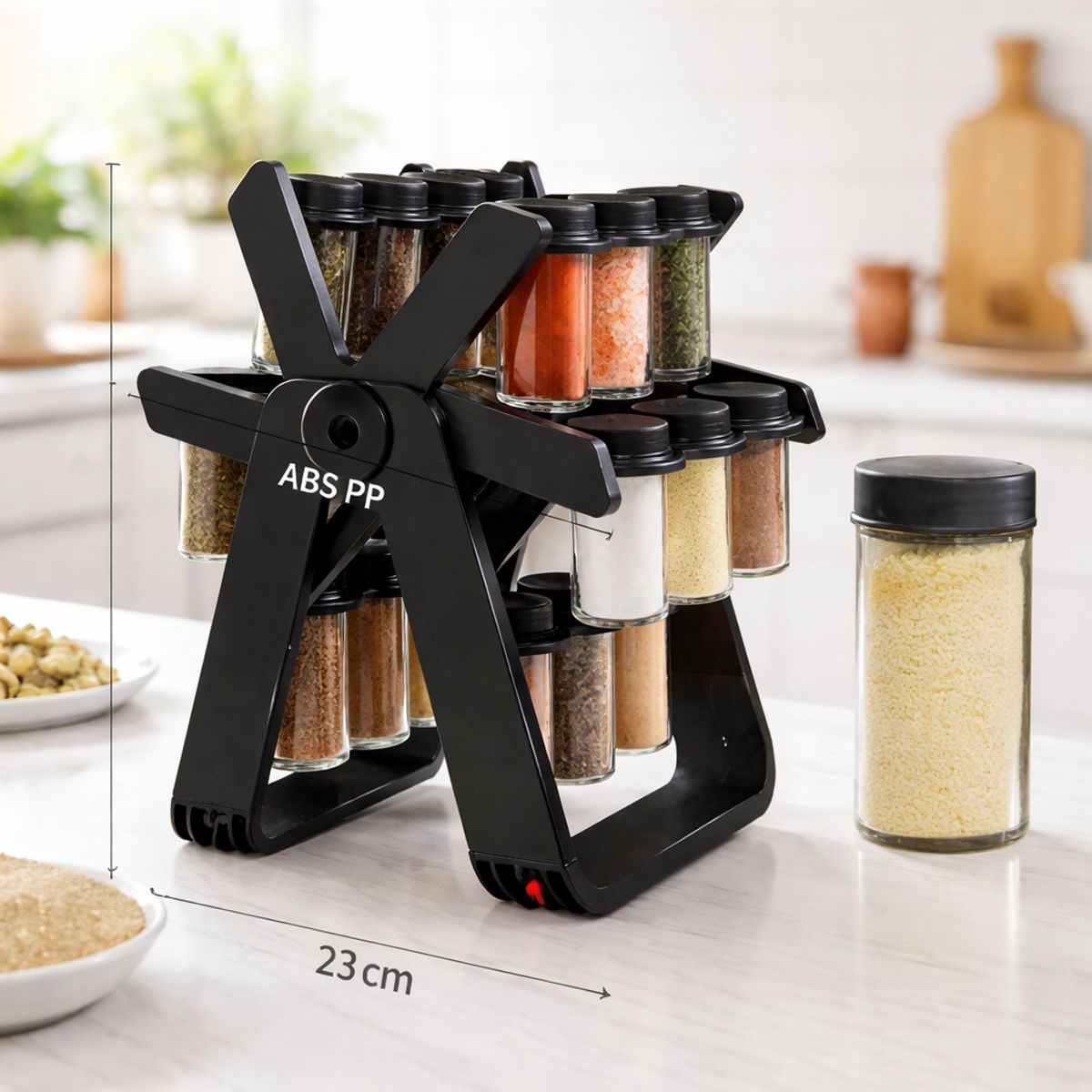 GENERICO - Condimentero de Especias Giratorio 360° con 18 Frascos – Rack Cocina Premium Negro