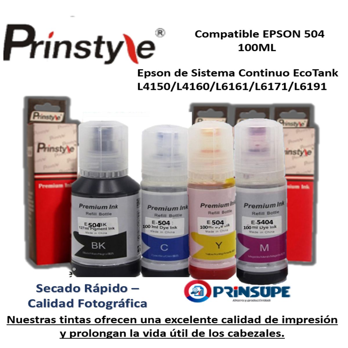 PRINSTYLE - PACK DE TINTAS 504 EPSON (4 COLORES) COMPATIBLE PRINSTYLE 100ML