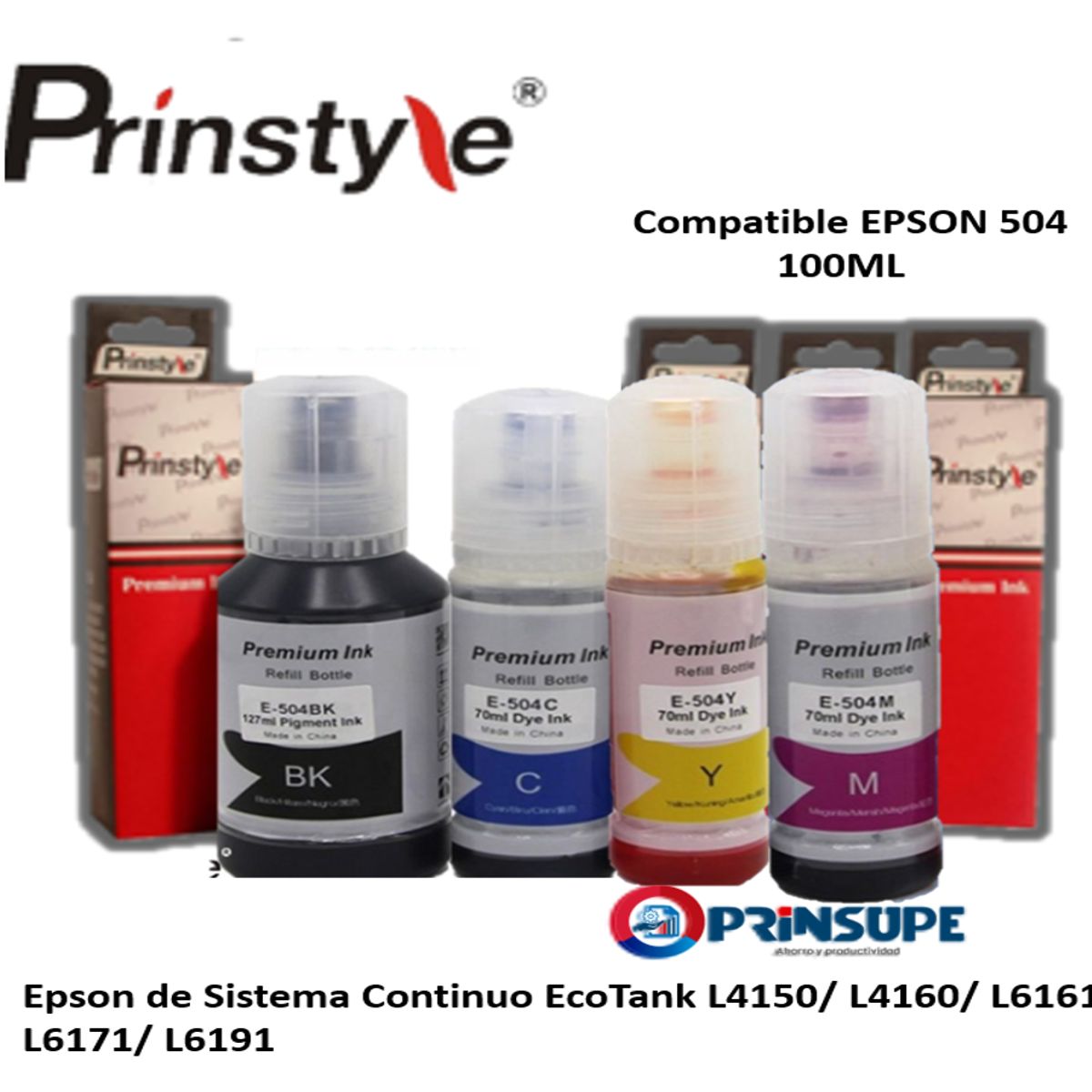 PRINSTYLE - PACK DE TINTAS 504 EPSON (4 COLORES) COMPATIBLE PRINSTYLE 100ML