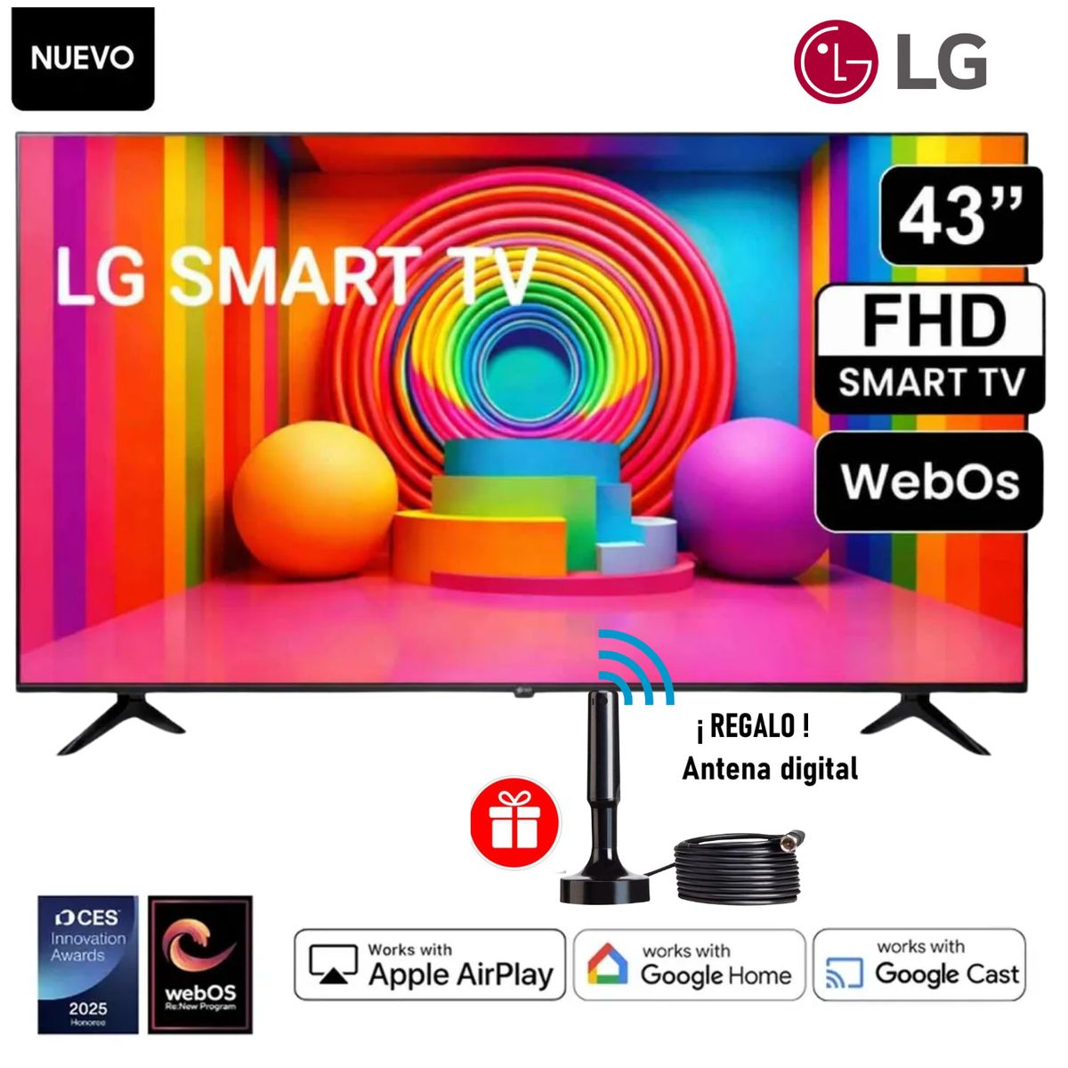 LG - TELEVISOR LG 43 SMART TV THINQ AI WEBOS HUB FHD LED  - 43LR6000PSA +Antena Digital