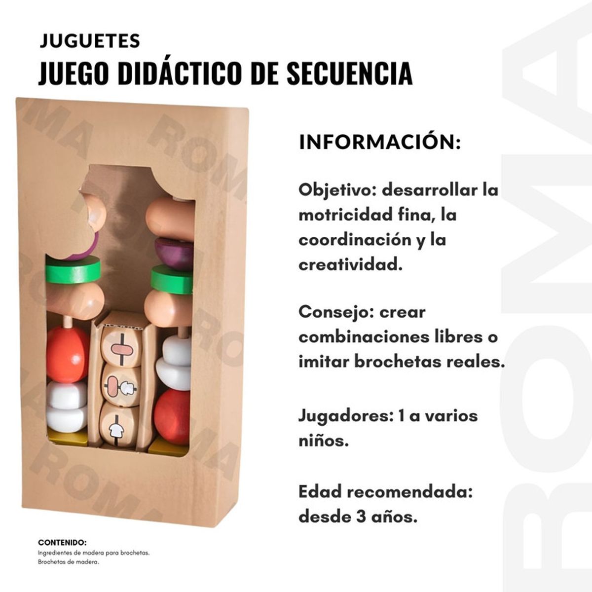 GENERICO - JUEGO DE SECUENCIA BROCHETAS DE MADERA