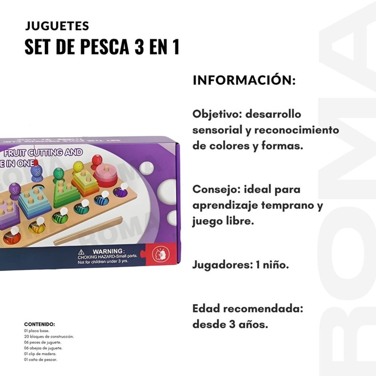 GENERICO - SET DE PESCA 3 EN 1 - JUEGO DIDÁCTICO