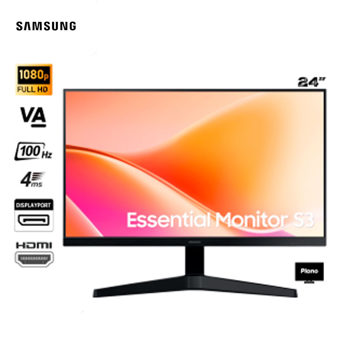 SAMSUNG - Monitor 24 pulgadas Full HD 100Hz VA HDMI VGA Samsung Essential S3 LS24F330EALXPE