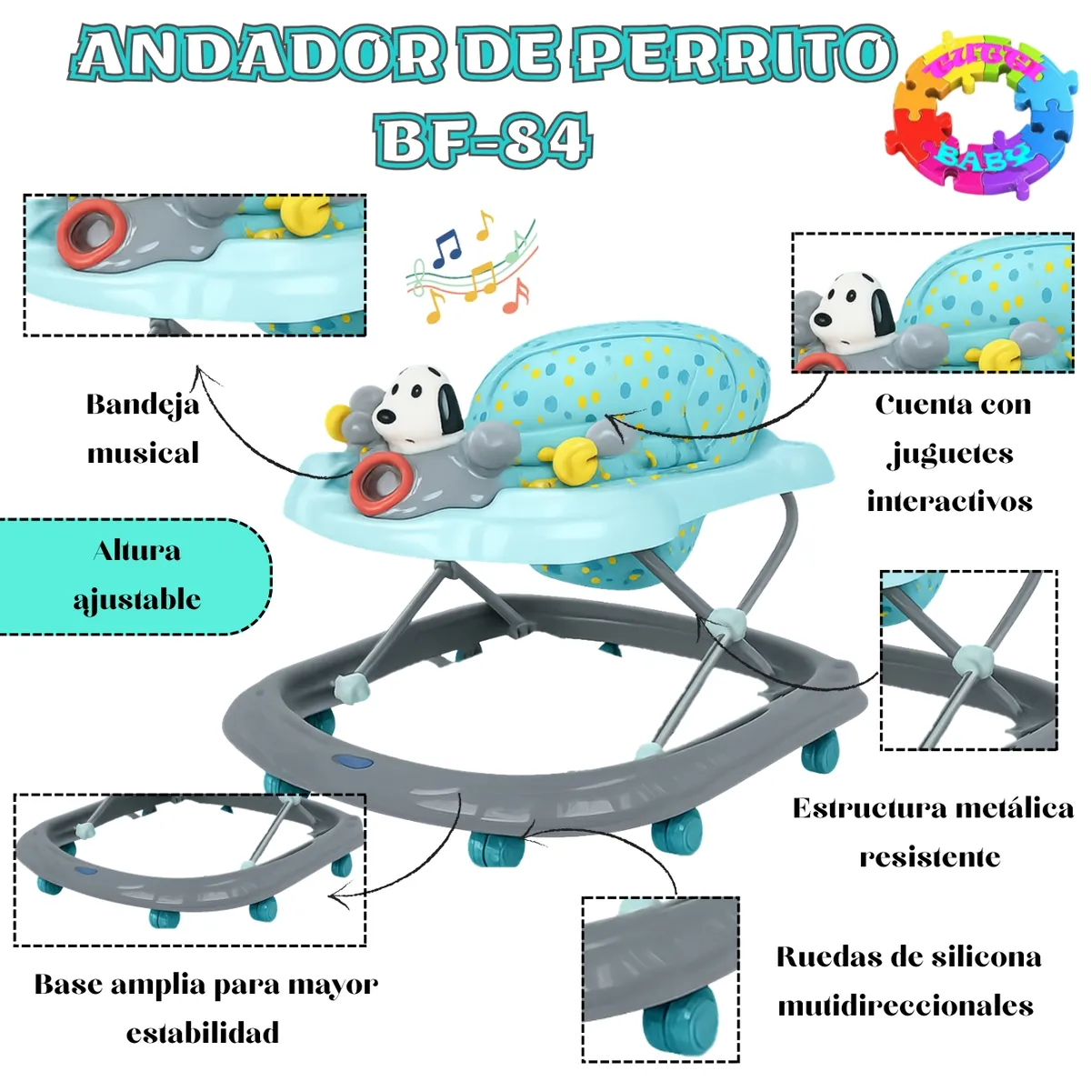 HI BABY - ANDADOR MUSICAL PARA BEBÉ  "SNOOPY EDITION" BF-84" VERDE