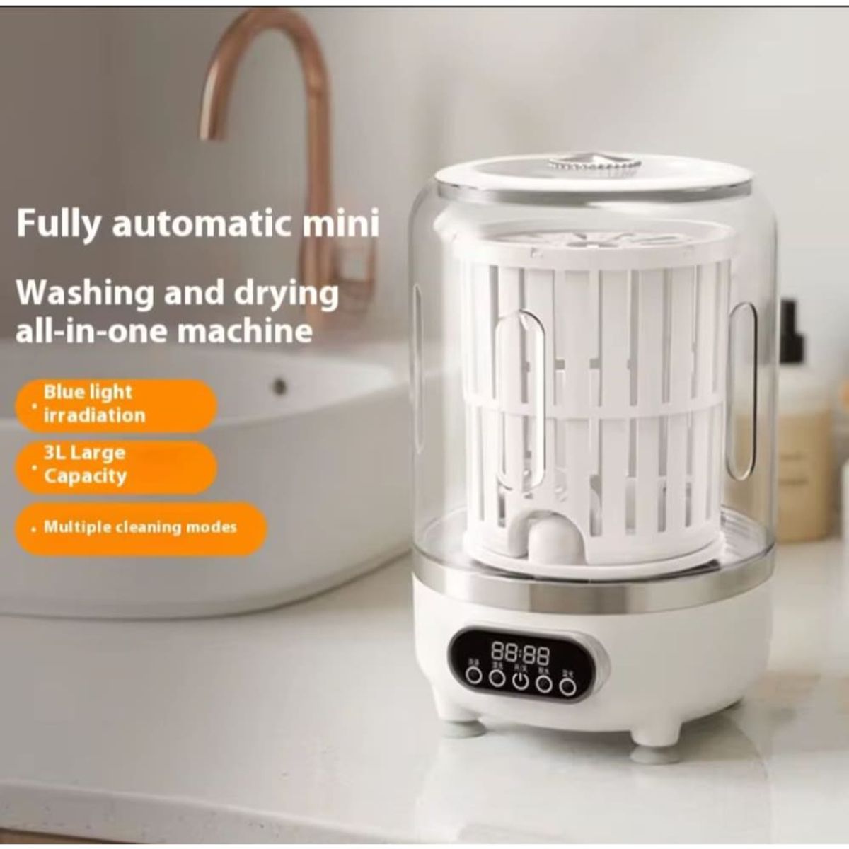 GENERICO - Mini Lavadora Portátil Compacta Multifuncional Con Secado Rápido Panel Digital Potente Limpieza