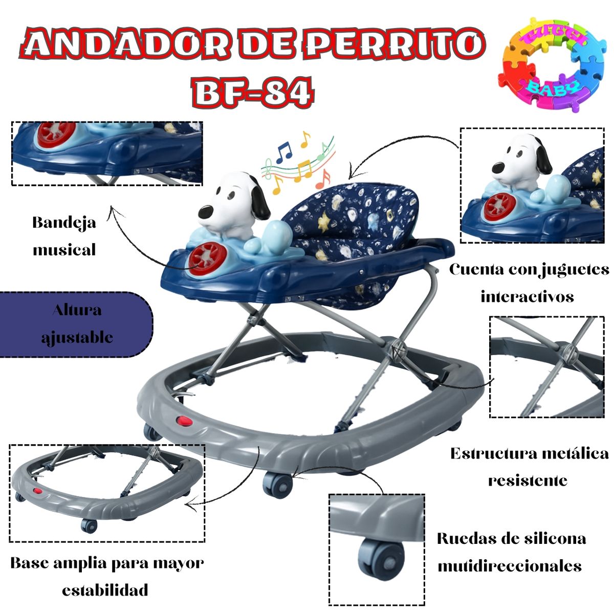 HI BABY - ANDADOR MUSICAL PARA BEBÉ  "SNOOPY EDITION" BF-84 AZUL MARINO