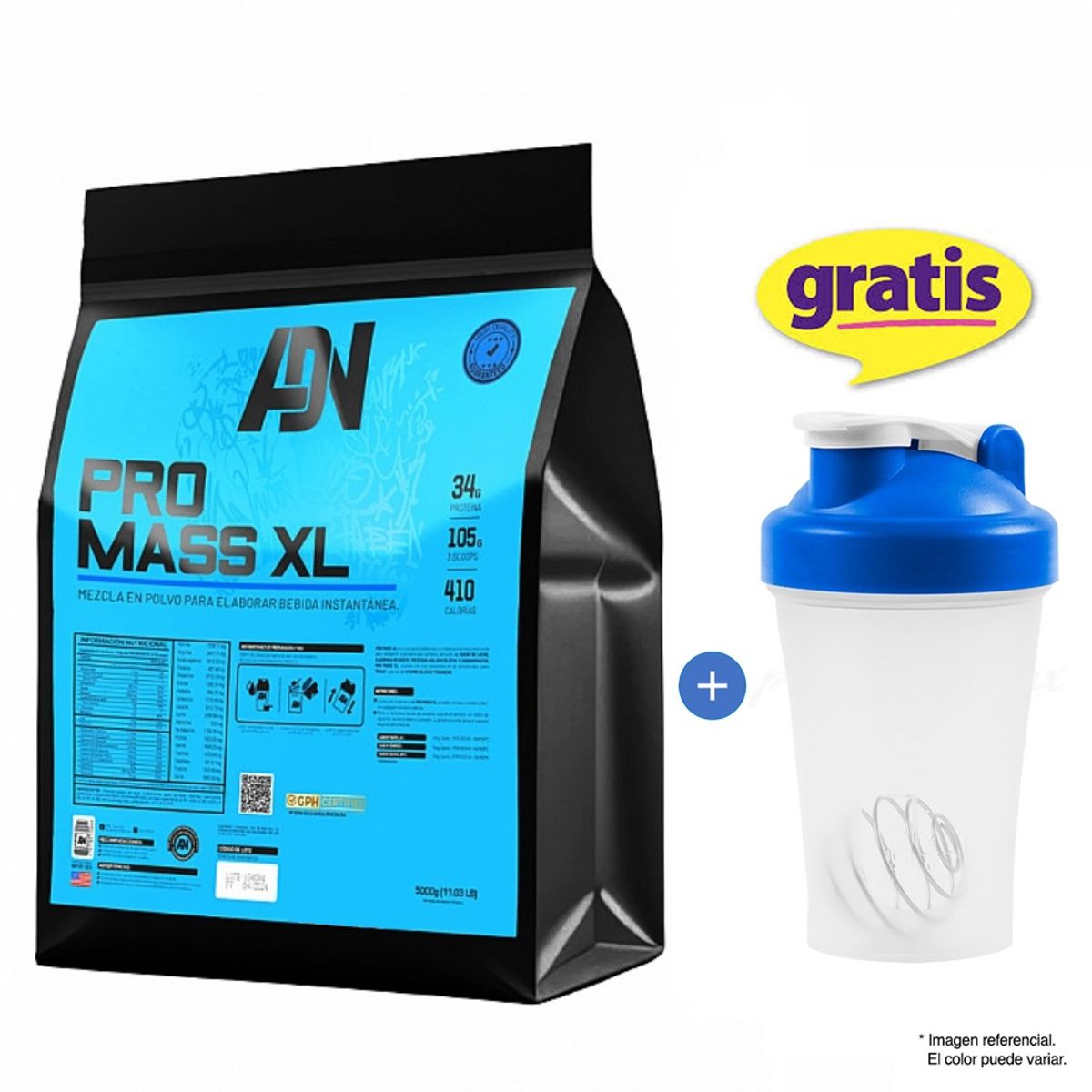 ADN - Proteína Pro Mass XL 3 KG - Chocolate + Regalo Shaker