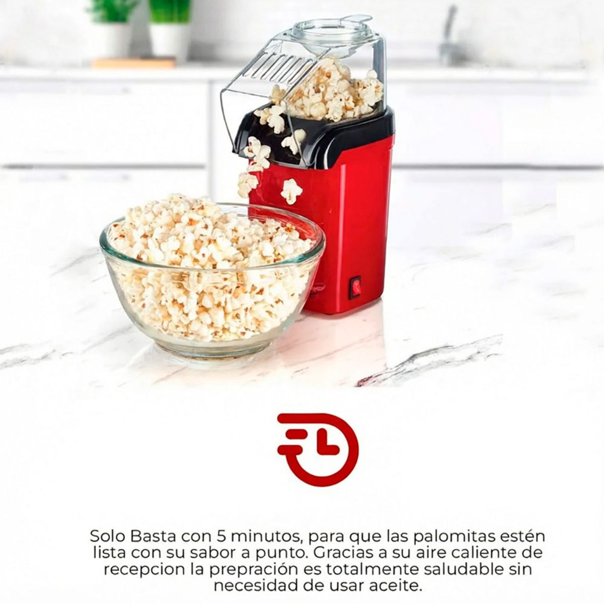 RAFF - Máquina De Palomitas Raf 2l 1200w Sin Aceite Aire Caliente
