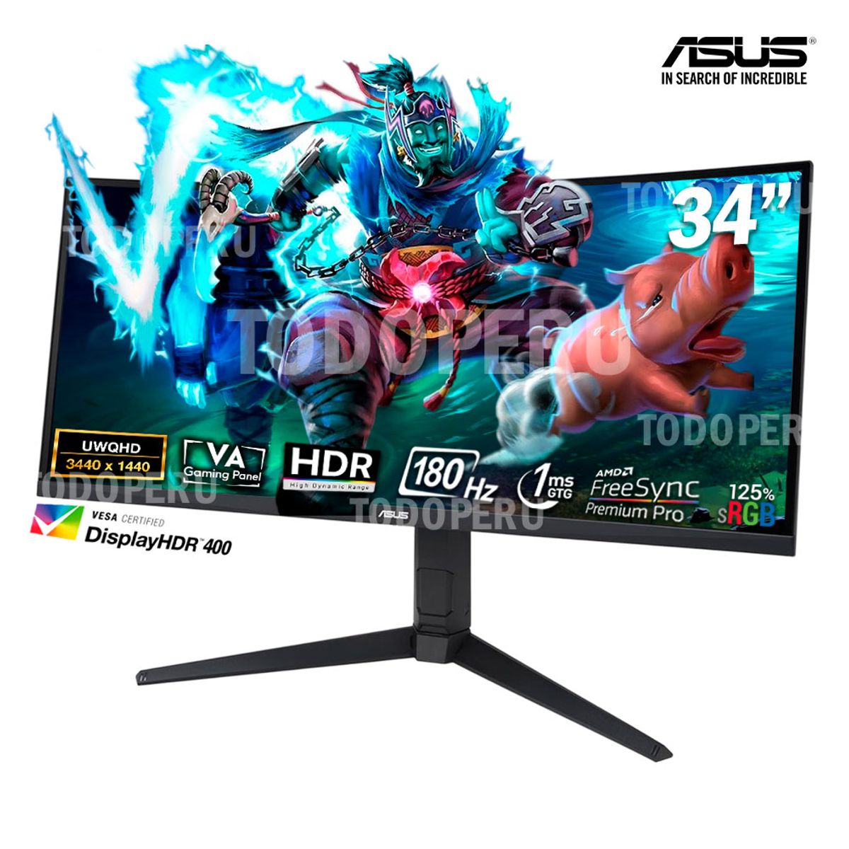 ASUS - MONITOR ASUS Tuf Gaming VG34VQL3A 34 CURVO VA WQHD 180Hz 1ms FreeSync Pivote