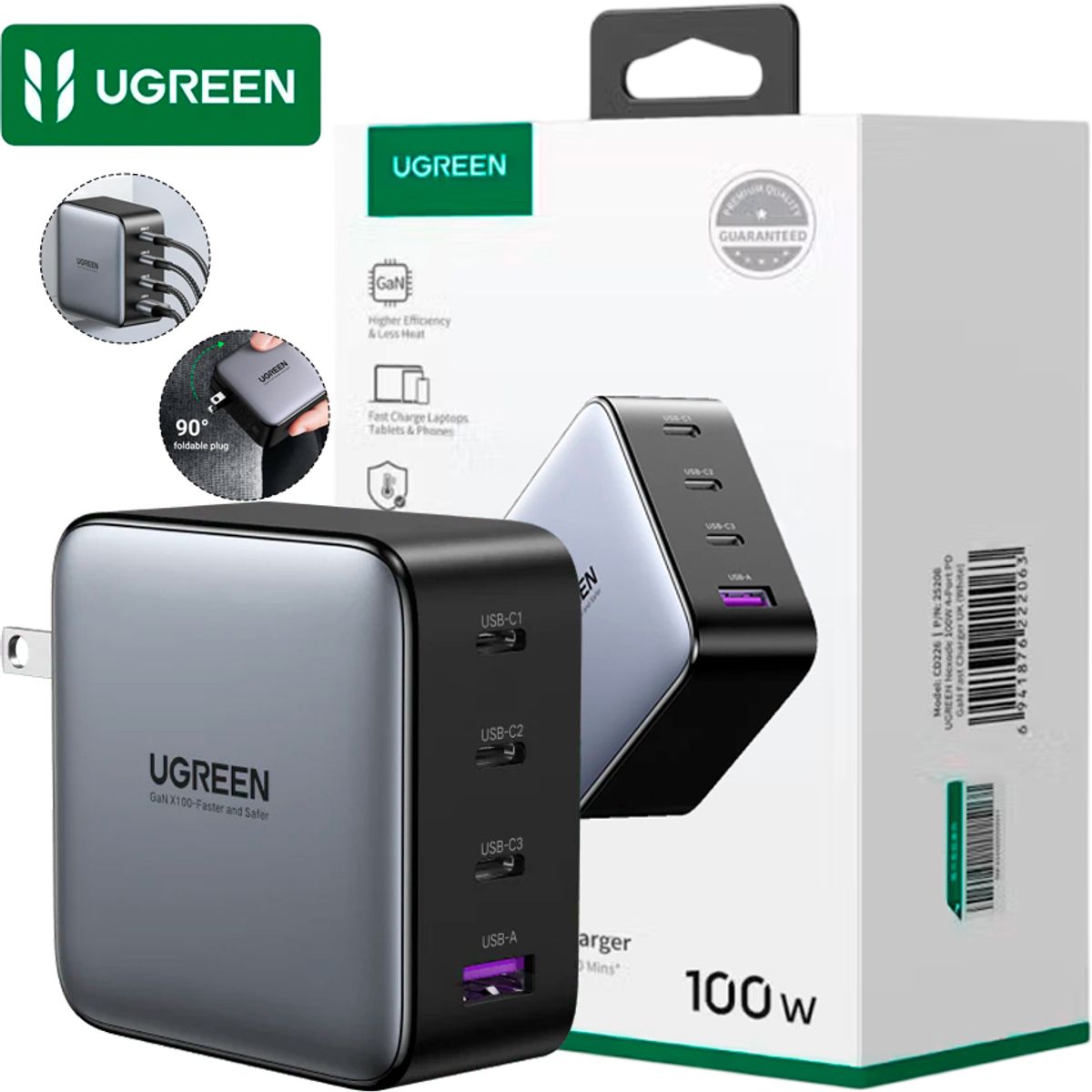 UGREEN - Cargador UGREEN CD226 GaN 100W con 4 Puertos USB-C y USB-A
