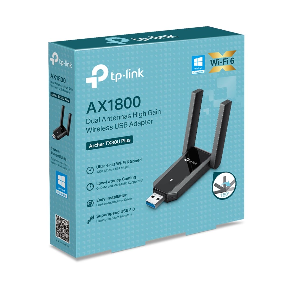 TP LINK - Adaptador USB Wifi 6 - Alta ganancia  - AX1800 Antenas Duales - Archer TX30U Plus