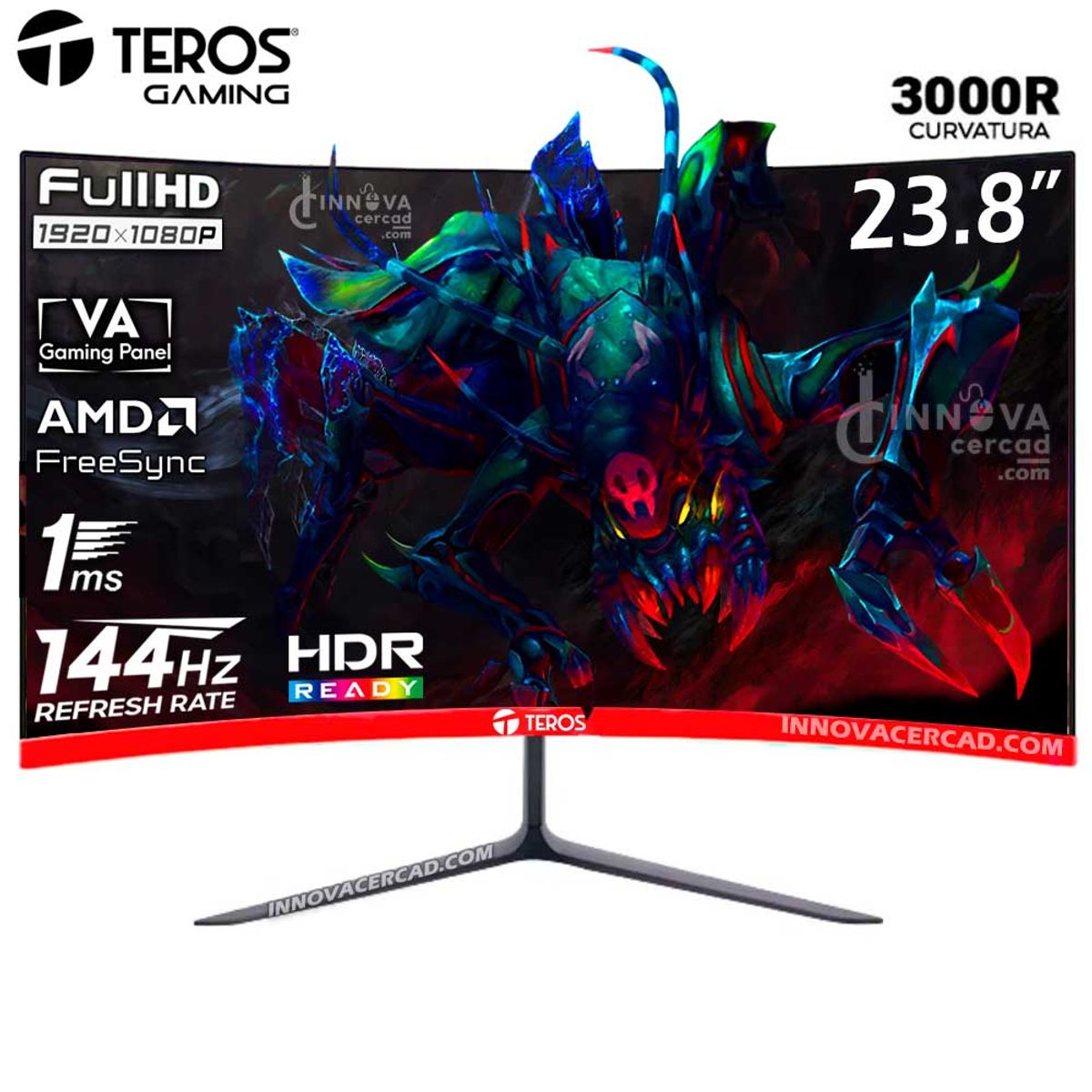TEROS - Monitor Curvo Teros TE-2403S, 23.8" Full HD 1920 x 1080 VA, 144HZ, 1MS, AMD FreeSync