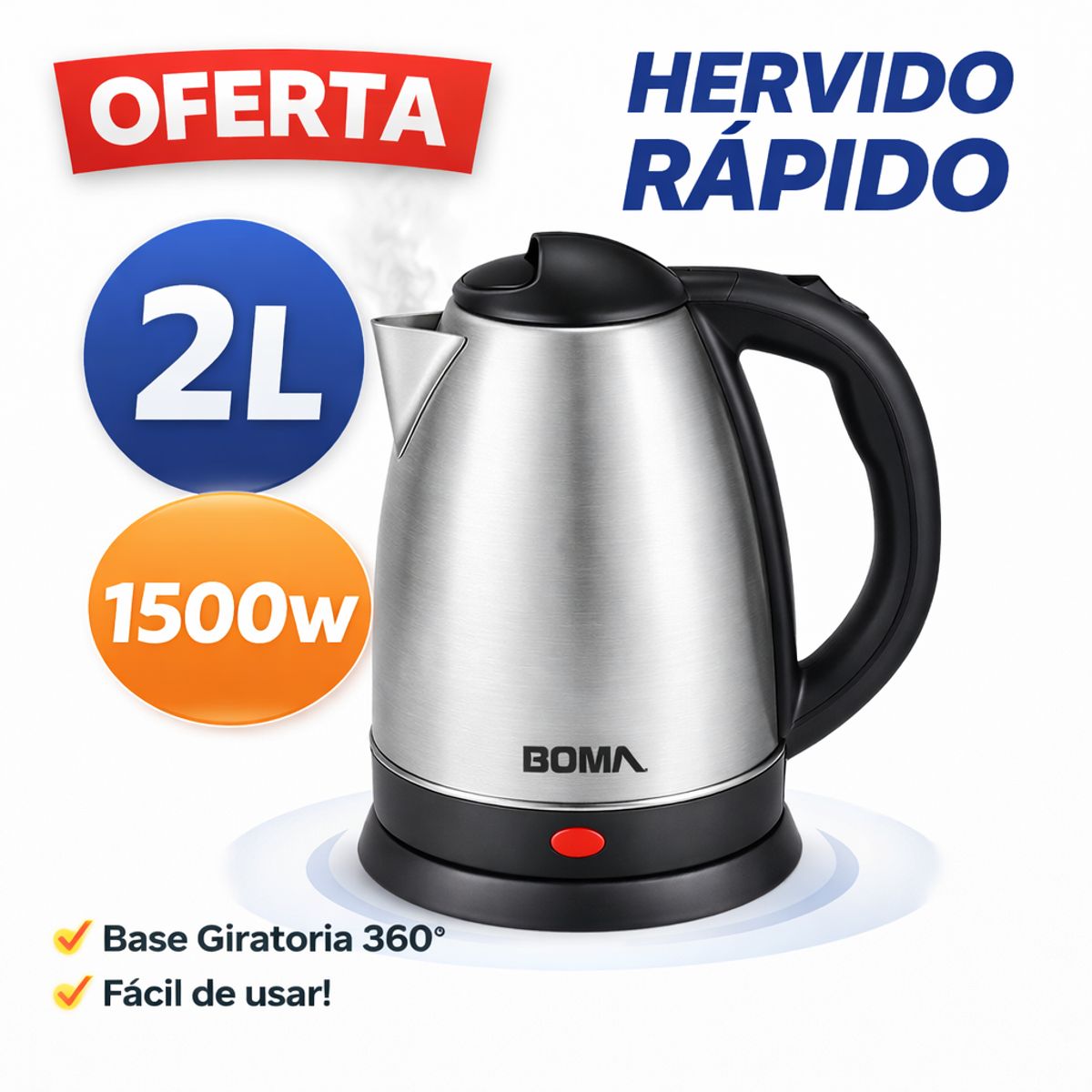 GENERICO - Hervidor Eléctrico 2 Litros 1500W Jarra Eléctrica Rápida Base 360°