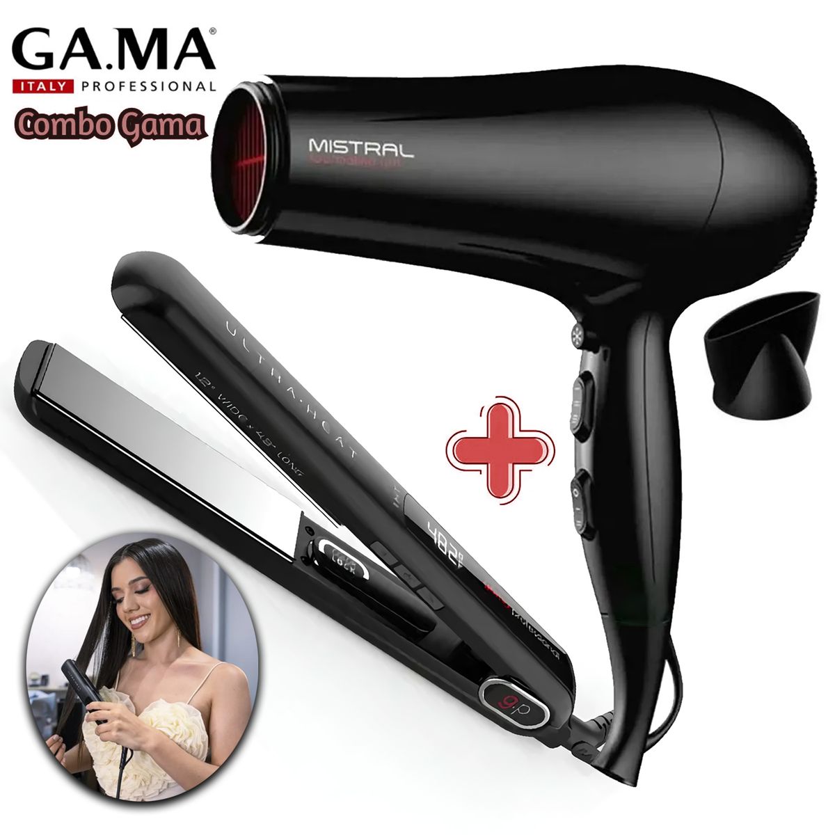 Gama - Combo GAMA Secadora de Cabello Mistral Tourmaline 2464 +Plancha G-Evo Ultra Heat 1212