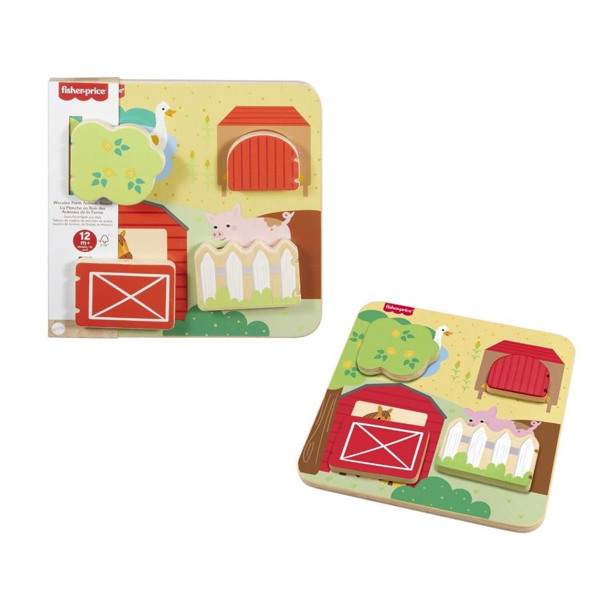 FISHER PRICE - TABLERO DE MADERA DE ANIMALES DE GRANJA FISHER PRICE