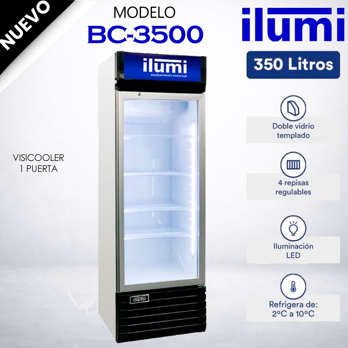 Ilumi - Exhibidor - Visicooler Ilumi Vertical 350Lt 1 Puerta Vidrio BC-3500