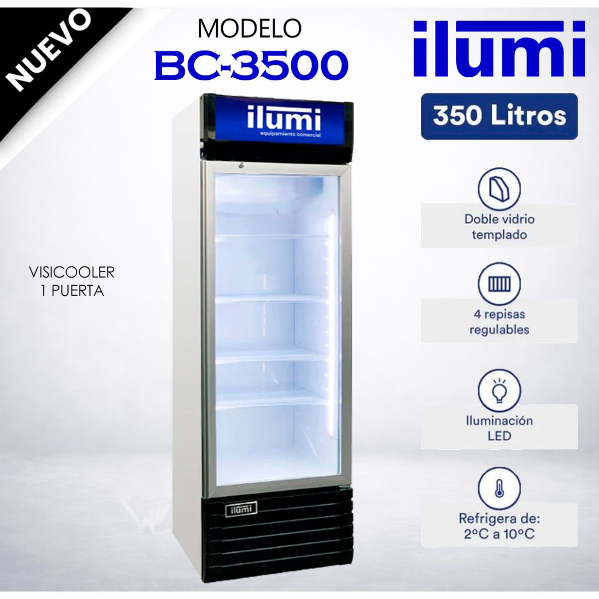 Ilumi - Exhibidor - Visicooler Ilumi Vertical 350Lt 1 Puerta Vidrio BC-3500