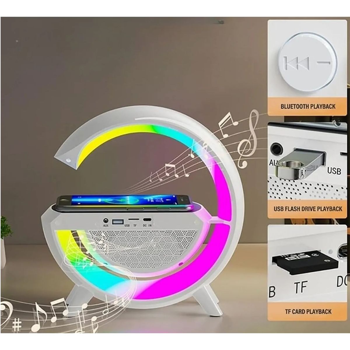 OEM - Parlante G Con Reloj Despertador Y Cargador RGB