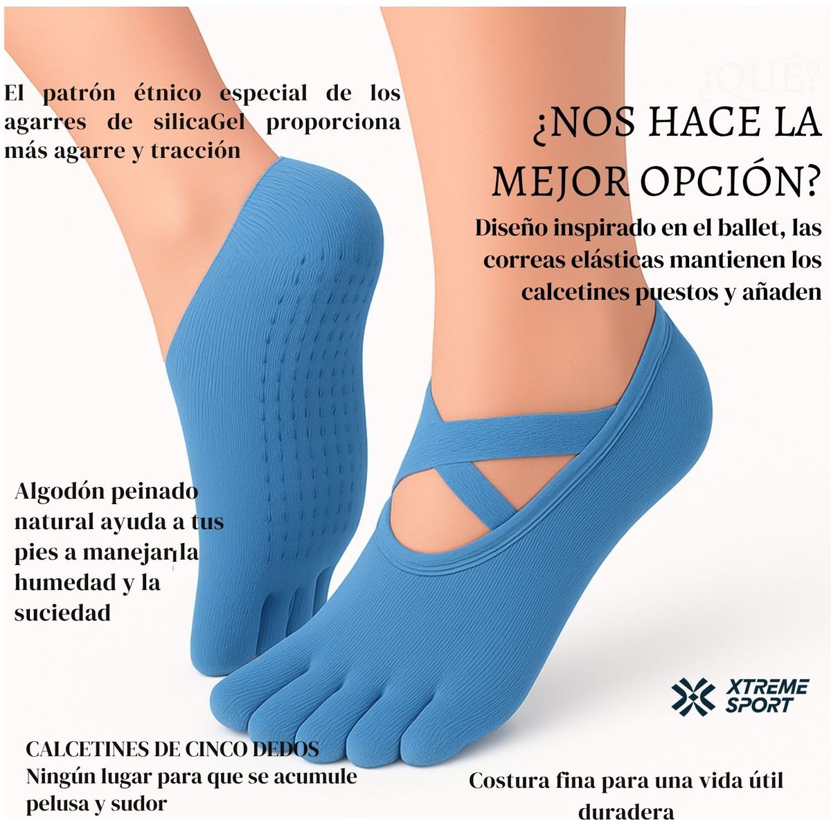 Xtreme Sport - Calcetines de Yoga Antideslizantes Mujer